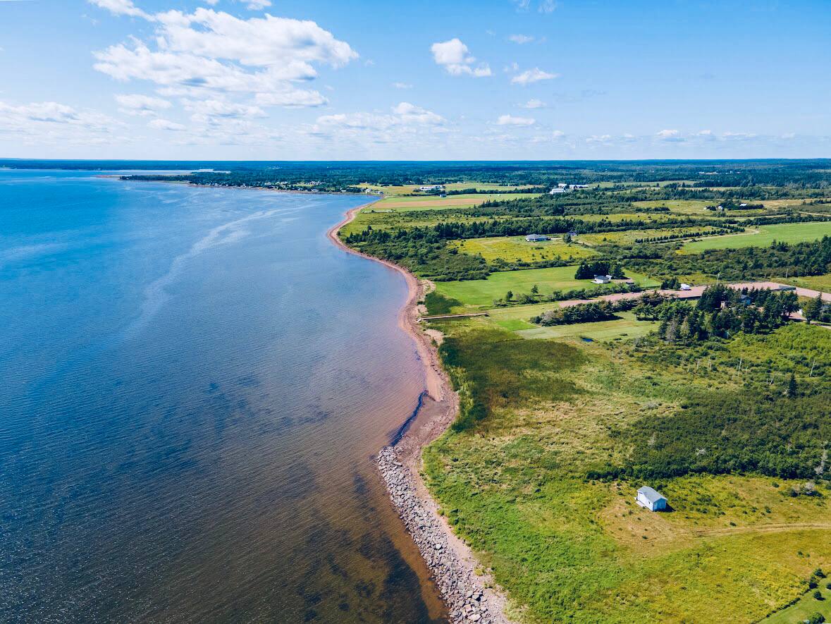 Aerial view of the coastline and campground grounds